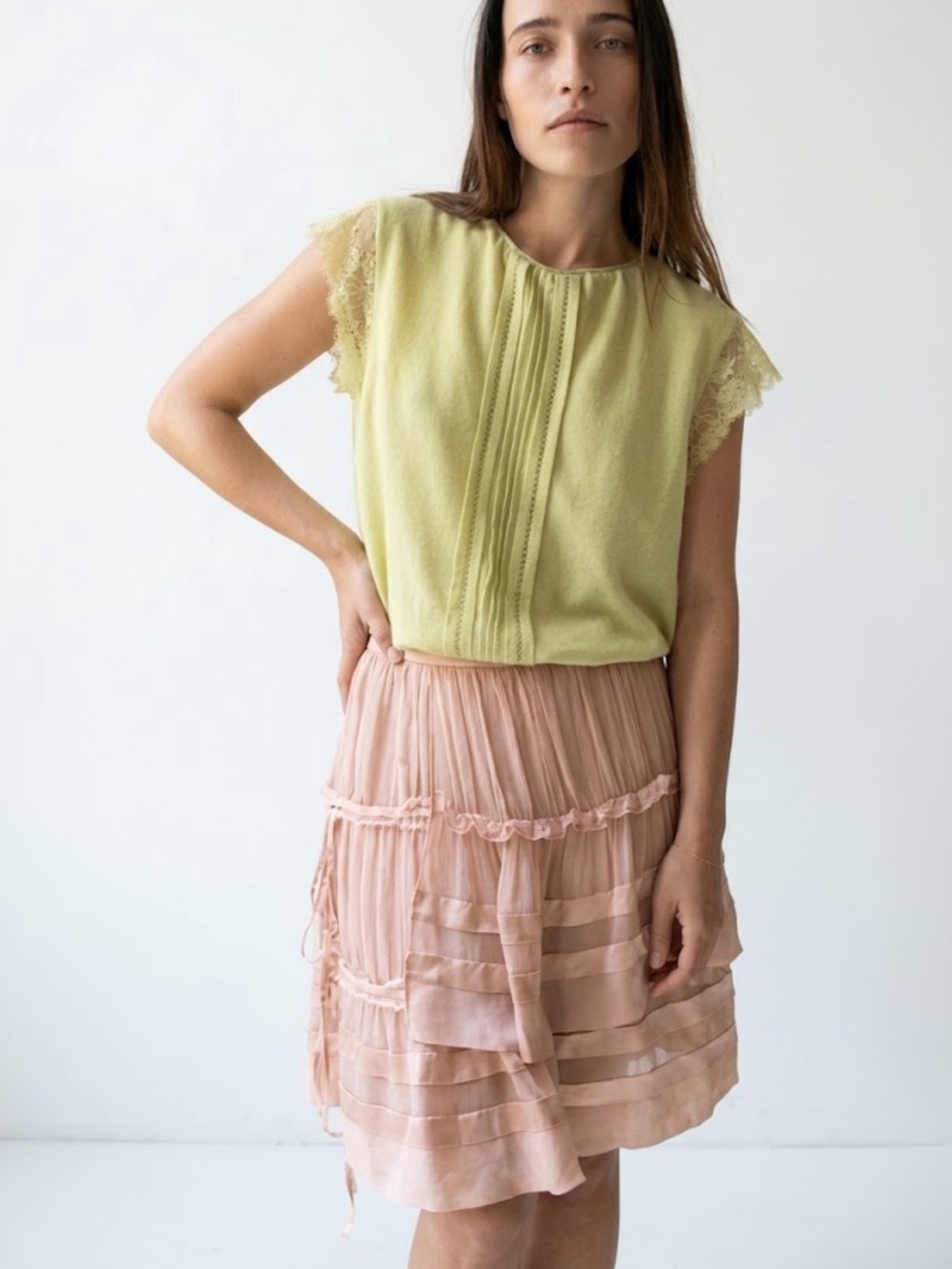 NWT Zara Woman Limited Edition Bloggers Fav GEORGETTE RUFFLED SKIRT Size L